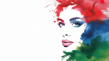 Abstract watercolor portrait of a woman's face with vibrant colors