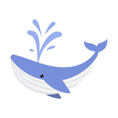 Illustration of Blue Whale with Water Spout