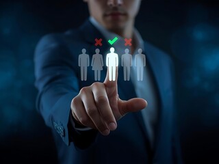 Human resources professional selects the best candidate from a digital lineup of silhouettes