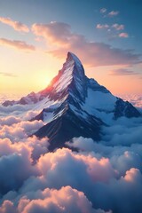Majestic Lone Peak Rising Above a Sea of Clouds A Serene and Isolated Mountaintop Illuminated by Sunrise
