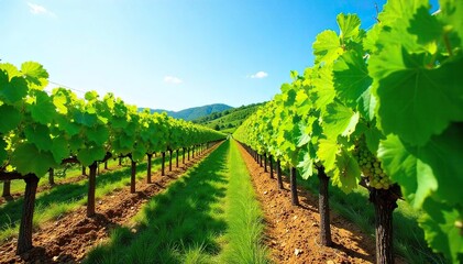 Sun-Drenched Hillside Vineyards Lush Grapevines Promise Abundant Harvest