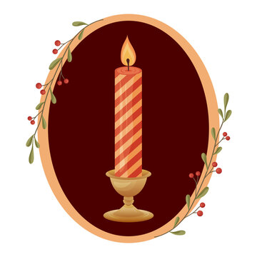 striped candle burning in oval frame clip art preview