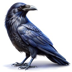 Blue Raven Bird Standing On White Background corvid
