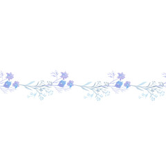 Seamless border. Plant branches with flowers. Blue. Watercolor.