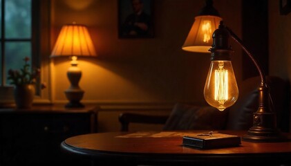 Nostalgic Warm Glow of Vintage Lamps in Dark Room Retro Home Decor and Design Inspiration