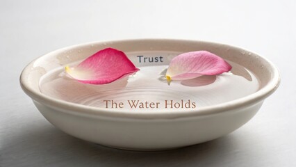 Serene Water Dish with Pink Petals Symbolizing Trust and Calmness in a Minimalist Setting for Peaceful Atmosphere