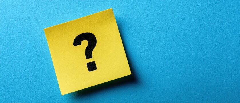 The Sticky Note With A Large Black Question Mark On Blue Background - Powered by Adobe