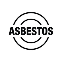 Circular warning symbol with the word asbestos