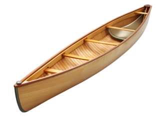 Natural Wood Canoe with Light Wood Interior and Green Trim boat watercraft isolated on a transparent background