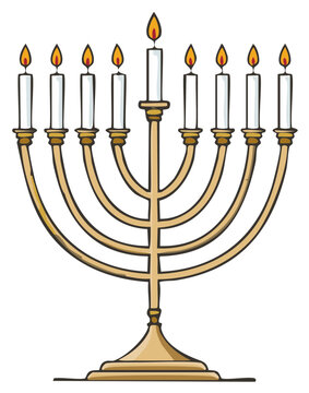 golden menorah with lit candles clip art preview