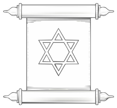 scroll with star of david, black and white clip art preview