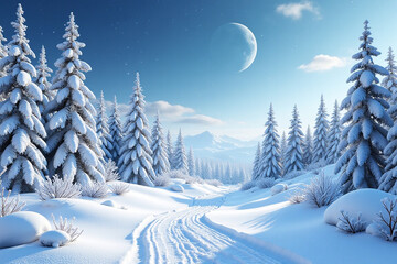 winter space of snow. 3d rendering.