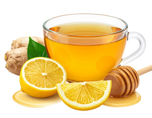 Realistic Ginger Tea with Honey and Lemon Slice