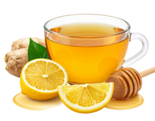 Realistic Ginger Tea with Honey and Lemon Slice