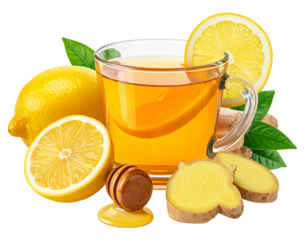 Realistic Ginger Tea with Honey and Lemon Slice