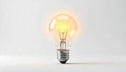 Glowing Light Bulb Brilliant Idea, Innovation, New Beginnings.  Isolated on white, this image evokes creativity, inspiration, and progress, perfect for business and marketing concepts.