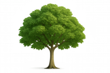 Green tree with lush foliage and a strong trunk, representing growth, nature, and the environment on a transparent background
