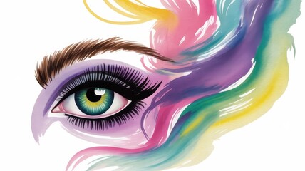 Close up of a woman's eye with colorful abstract paint strokes