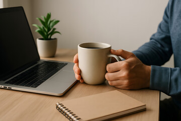 close up businessman drinking coffee