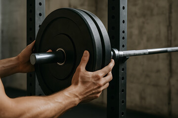 Man adding more weight to adjustable dumbbell in gym