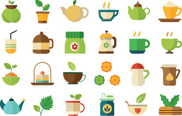 Collection of 200 vector icons for tea and herbal drinks scalable eps illustration