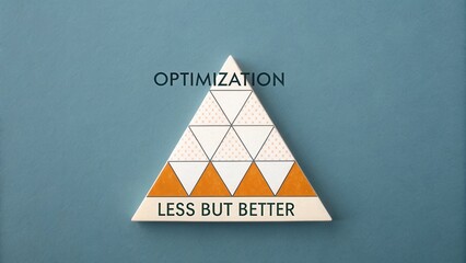 Triangular Concept of Optimization with Text 'Less But Better' on Soft Blue Background in Minimalist Style