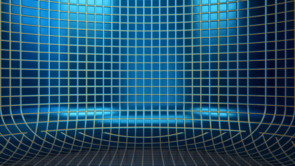 3D rendering of mesh pattern and blue backdrop with lighting in a futuristic style