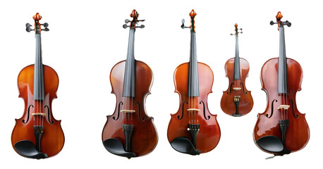 Naklejka premium Different sizes and types of violins from small to large isolated on transparent background