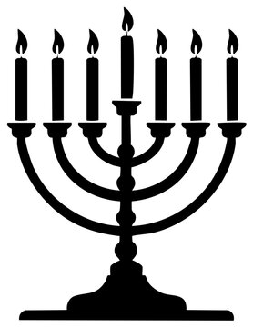 black menorah candles lit, hanukkah clip art preview