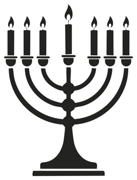 black menorah with lit candles clip art preview