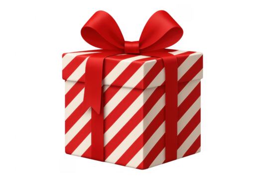 Gift box with red stripes and ribbon bow - Powered by Adobe