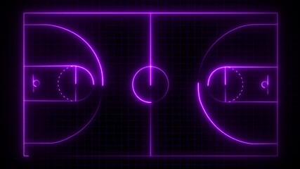 glowing neon Basketball court icon animation on black background. Animation of neon sports stadium. Neon green basketball court animation. Sport concept, area of basketball game parquet . - Powered by Adobe