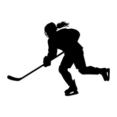 Silhouette of female hockey player skating on ice