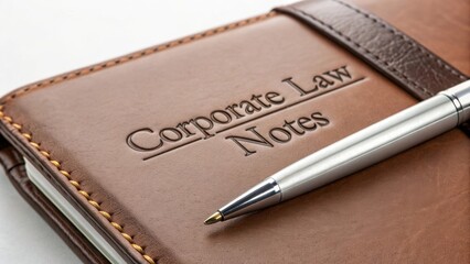 Professional leather notebook for corporate law notes with elegant pen on a clean background for business and legal use