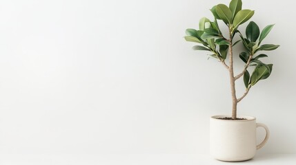 Green plant grows in a simple pot against a white background, representing financial growth and new opportunities in digital banking.