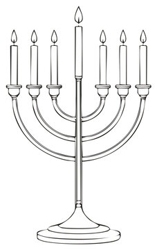 menorah with candles, black and white clip art preview