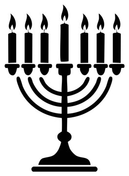 black menorah with lit candles clip art preview