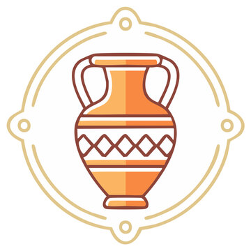 Decorative Amphora Jar Icon with Geometric Pattern Framed in an Ornate Circle
