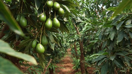 Avocado trees in the orchard.