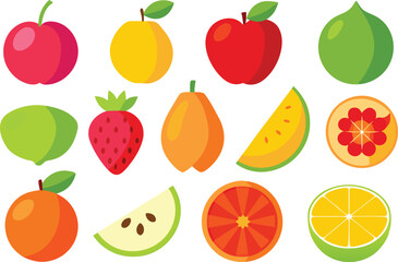 Vibrant collection of fresh fruits vector illustrations for healthy food designs