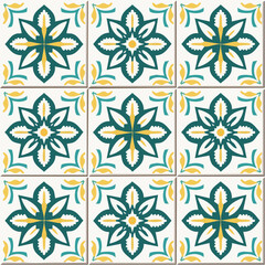 A seamless Portuguese Lisbon wall tile pattern with cobalt and turquoise geometry. Ideal for wallpapers, textiles, and architectural décor.