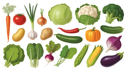 A vibrant assortment of fresh healthy and colorful raw vegetables arranged in a visually appealing collection for healthy eating