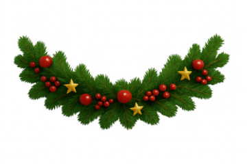 Christmas fir garland decorating with red berries and golden stars