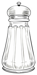 Elegant Glass Salt or Pepper Shaker Outline Drawing, Kitchenware Tableware Illustration