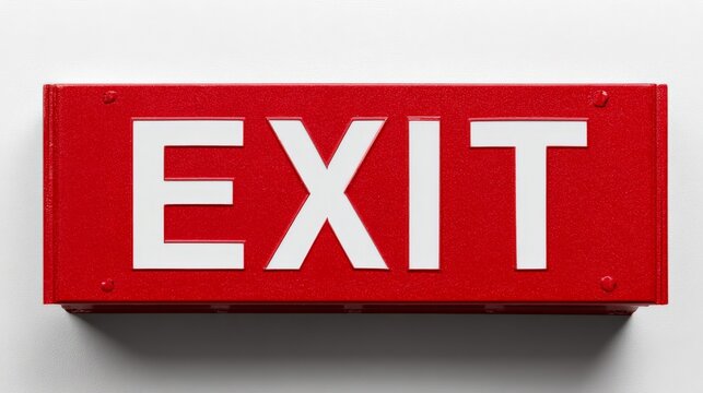 Red exit sign clear direction on white wall, red exit sign clearly indicates emergency egress path.