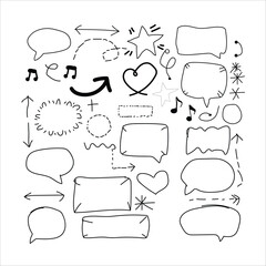 Obraz premium Hand drawn doodle elements featuring speech bubbles arrows stars music notes and hearts