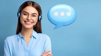 Thoughtful woman in glasses communication icon digital illustration of woman expressing idea.