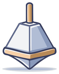 Stylized spinning top toy with a light blue body and wooden handle