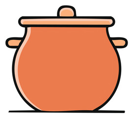 Simple Orange Clay Cooking Pot with Lid Vector Icon Illustration for Food and Kitchen Concepts