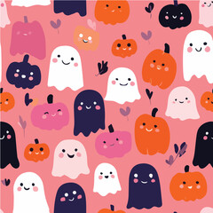 Cute Halloween seamless pattern, minimal vector illustration